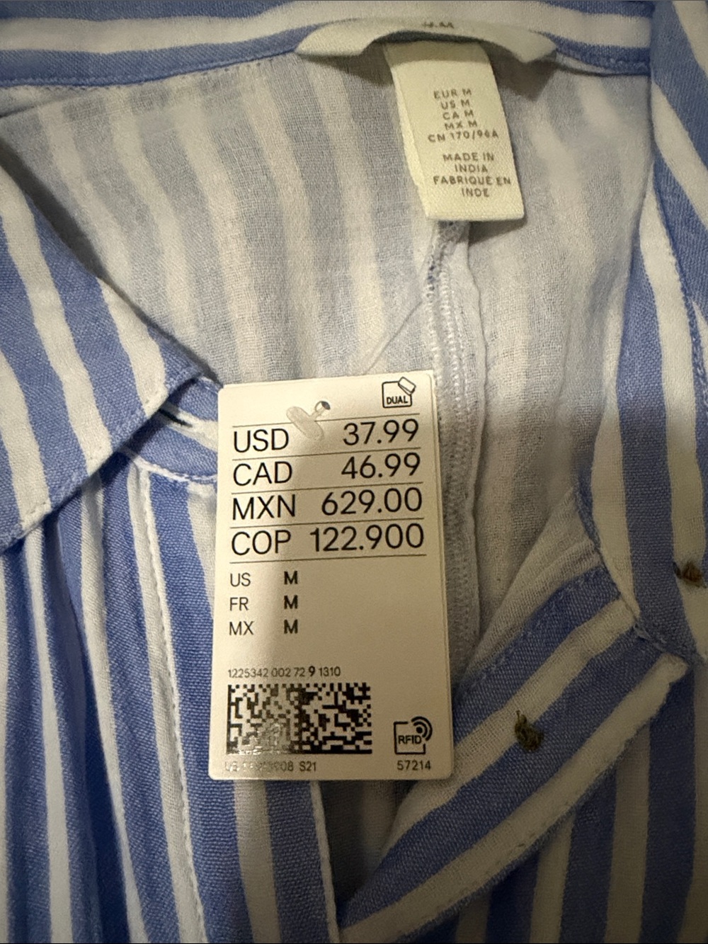 H&M Blue and White Striped Midi Shirt Dress with Tie Waist - Picture 2 of 3